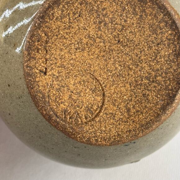 Handmade Studio Art Pottery Stoneware Pitcher Green Blue Primitive 5" Stamped - Picture 6 of 8